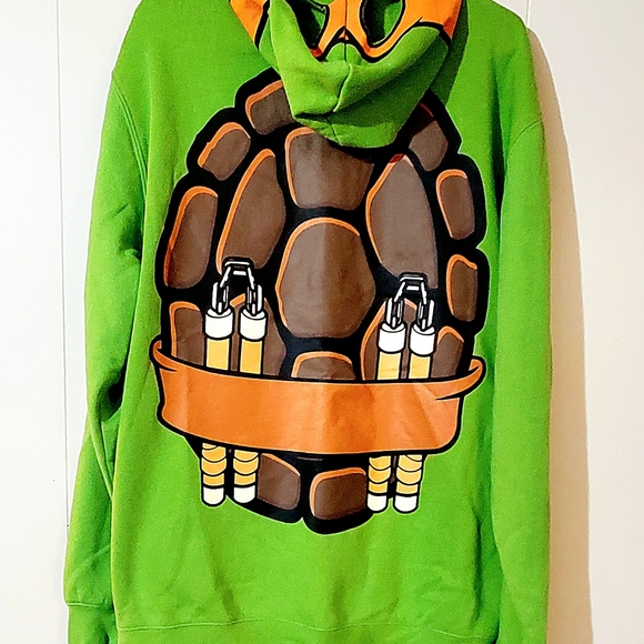 NINJA TURTLES HOODED SWEATER W/ EYEHOLES. MENS Sz:XL MICHAELANGELO. NICKELODEON - Picture 4 of 11